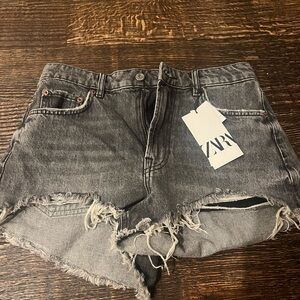 ZARA Gray Distressed Denim Shorts